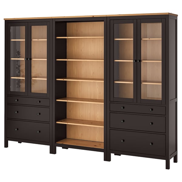 HEMNES Combinazione + ante/cassetti, marrone-nero/marrone chiaro, 270x197 cm