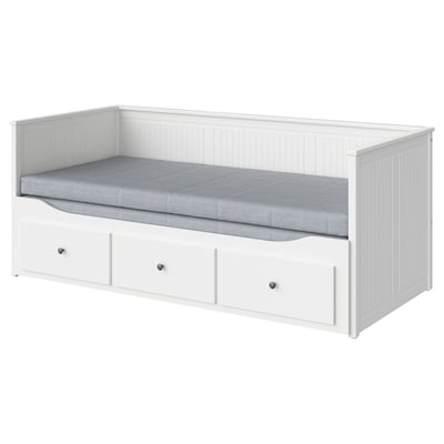 HEMNES Letto divano/3 cassetti/2 materassi, bianco/Ågotnes rigido, 80x200 cm