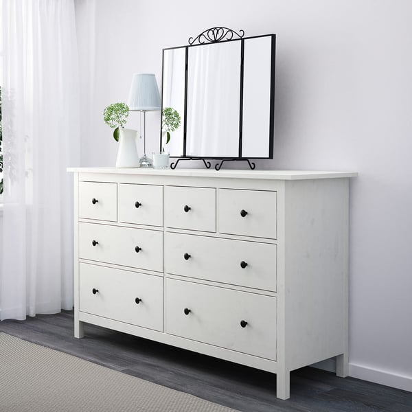 HEMNES Set camera da letto 3 pezzi, mordente bianco, 80x200 cm