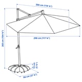 HISSÖ / IGGÖN Ombrellone a sospensione con base, antracite/grigio scuro, 300 cm