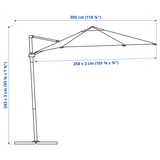 HÖGÖN Ombrellone a sospensione, grigio, 270 cm