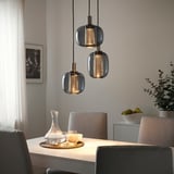 HÖGVIND Lampada a sospensione con 3 luci, nichelato/grigio vetro, 41 cm
