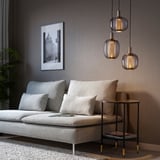 HÖGVIND Lampada a sospensione con 3 luci, nichelato/grigio vetro, 41 cm