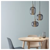 HÖGVIND Lampada a sospensione con 3 luci, nichelato/grigio vetro, 41 cm
