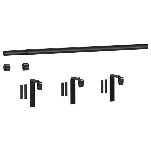 HUGAD Combinazione di bastoni per tenda, con supporti da parete/soffitto/con terminali nero, 120-210 cm