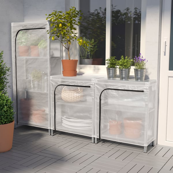 HYLLIS Scaffali con custodie, trasparente, 180x27x74-140 cm