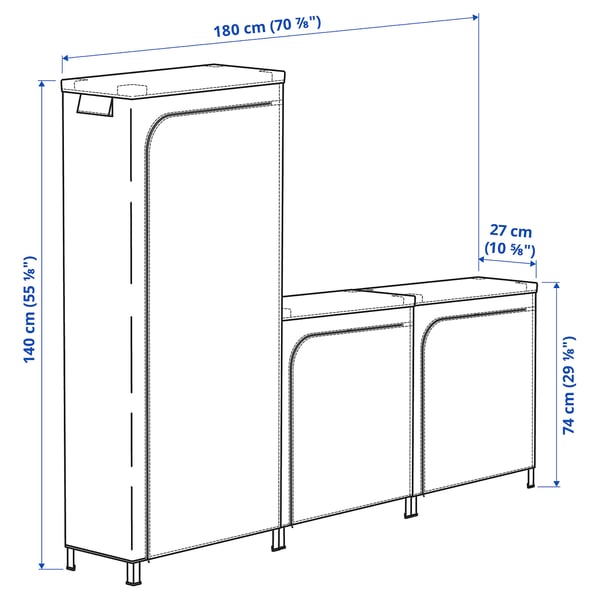 HYLLIS Scaffali con custodie, trasparente, 180x27x74-140 cm