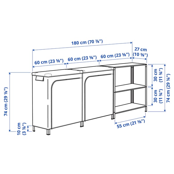 HYLLIS Scaffali con custodie, trasparente, 180x27x74 cm
