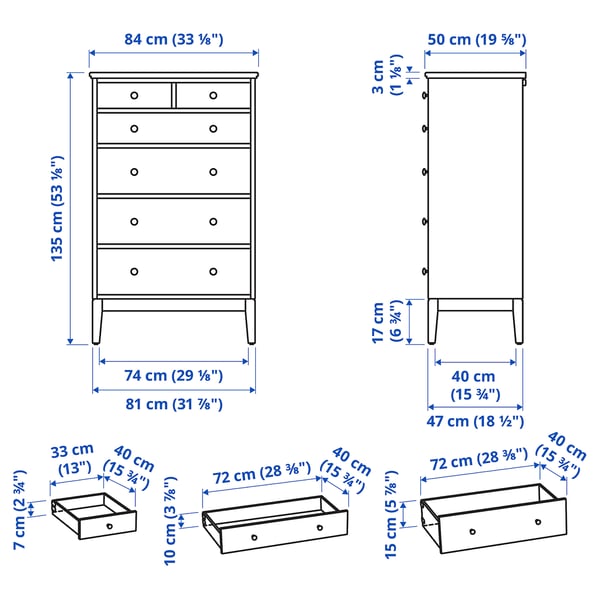 IDANÄS Cassettiera con 6 cassetti, bianco, 84x135 cm