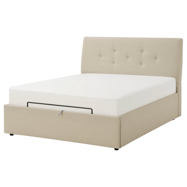 IDANÄS Letto imbottito con contenitore, Naggen beige, 160x200 cm