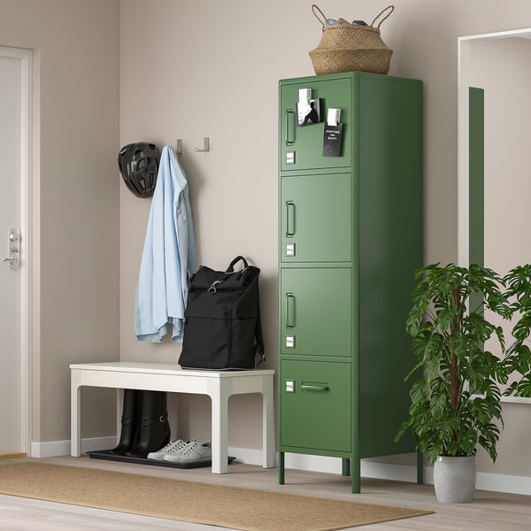 IDÅSEN mobile alto con cassetto e ante, verde scuro, 45x172 cm