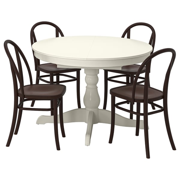 INGATORP / SKOGSBO Tavolo e 4 sedie, bianco bianco/marrone scuro, 110/155 cm