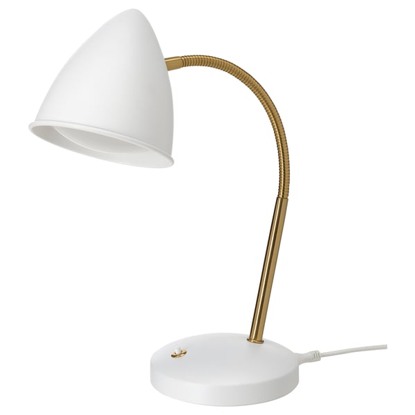 ISNÅLEN Lampada da lavoro a LED, bianco/color ottone