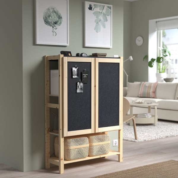IVAR Scaffale con ante, pino/feltro feltro, 89x30x124 cm