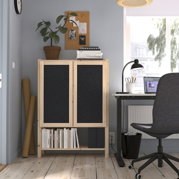 IVAR Scaffale con ante, pino/feltro, 89x30x124 cm