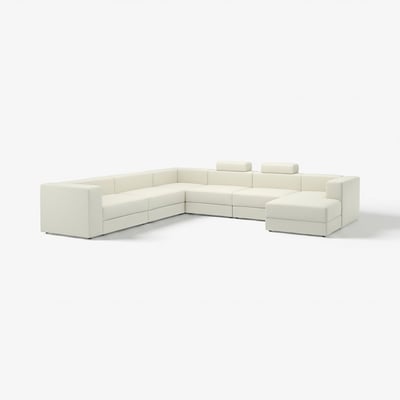 JÄTTEBO Divano a U a 7 posti, con chaise-longue, destra con poggiatesta/Axvall bianco sporco