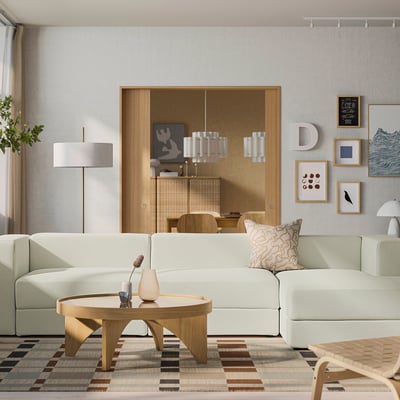 JÄTTEBO Divano comp 4 posti/chaise-longue, destro/Axvall bianco sporco