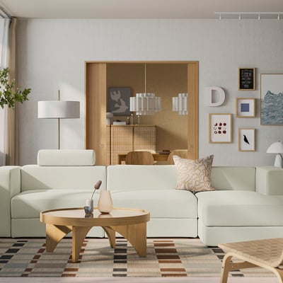 JÄTTEBO Divano comp 4 posti/chaise-longue, destro con poggiatesta/Axvall bianco sporco