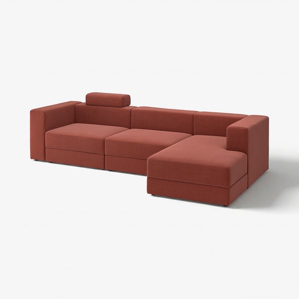 JÄTTEBO Divano comp 4 posti/chaise-longue, destro con poggiatesta/Samsala marrone-rosso