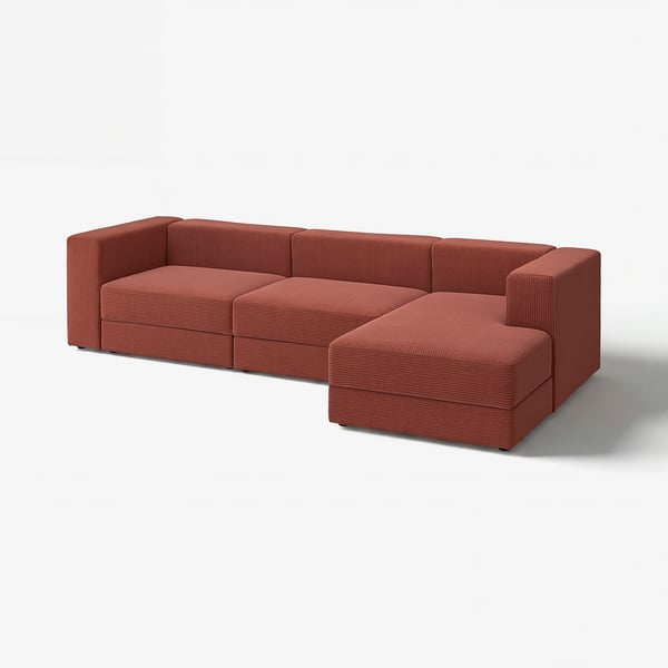 JÄTTEBO Divano comp 4 posti/chaise-longue, destro/Samsala marrone-rosso