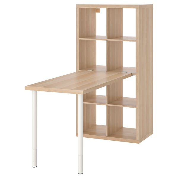 KALLAX / LINNMON Combinazione con scrivania, bianco/effetto rovere con mordente bianco, 77x139x147 cm