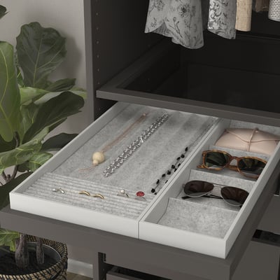 KOMPLEMENT Ripiano estraibile con divisorio, grigio scuro/grigio chiaro, 50x58 cm