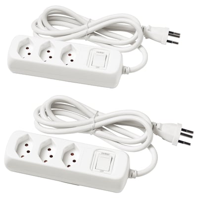 KOPPLA Multipresa 3 uscite e interruttore, con messa a terra/bianco, 1.5 m