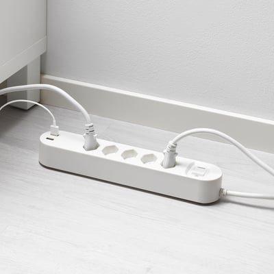 KOPPLA Multipresa 5 uscite e 2 porte USB, bianco, 3.0 m