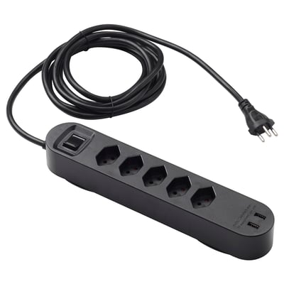 KOPPLA Multipresa 5 uscite e 2 porte USB, nero, 3.0 m