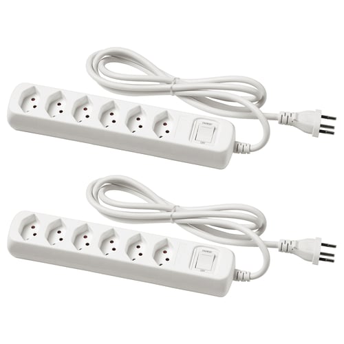 KOPPLA Multipresa 6 uscite e interruttore, con messa a terra/bianco, 1.5 m
