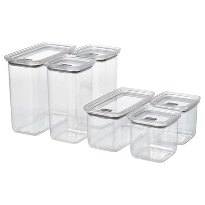 KORALLVIPPA Set 6 contenit/coperch cibi secchi, trasparente