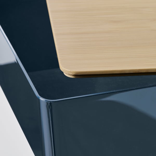 KUGGIS Contenitore con coperchio, blu-nero/bambù, 18x26x8 cm