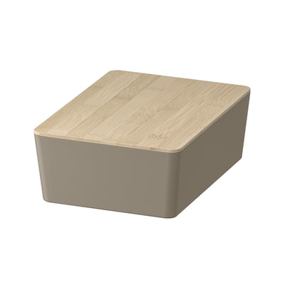 KUGGIS Contenitore con coperchio, grigio-beige scuro/bambù, 18x26x8 cm