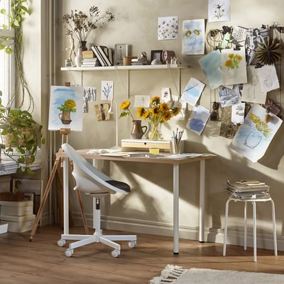 LAGKAPTEN / ADILS Scrivania, effetto rovere con mordente bianco/bianco, 120x60 cm