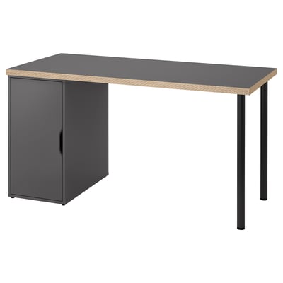 LAGKAPTEN / ALEX Scrivania, grigio/effetto legno nero, 140x60 cm