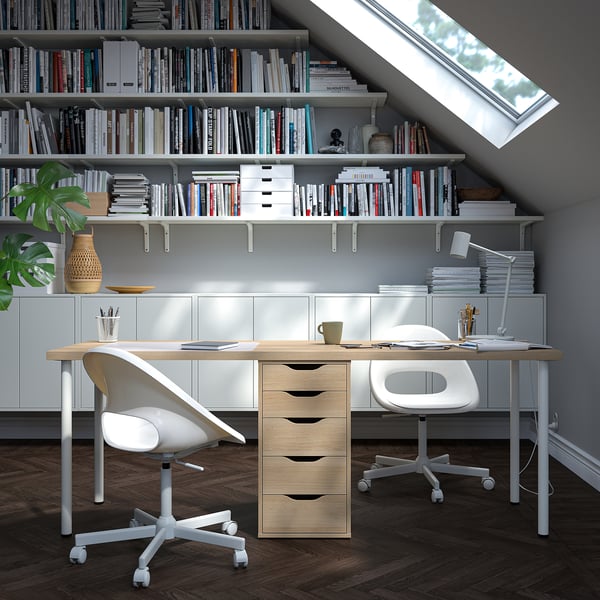 LAGKAPTEN / ALEX Scrivania, mordente bianco/effetto rovere bianco, 200x60 cm