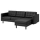 LANDSKRONA Divano a 3 posti con chaise-longue, Grann/Bomstad nero/legno/nero