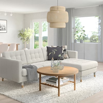 LANDSKRONA Divano a 3 posti, con chaise-longue Gunnared/beige legno