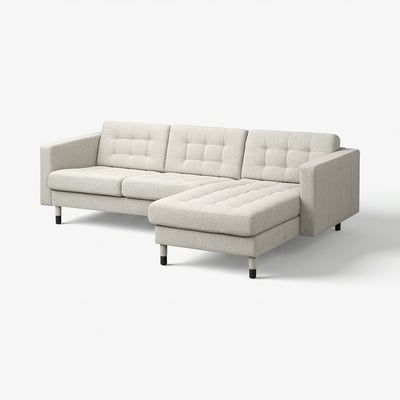 LANDSKRONA Divano a 3 posti con chaise-longue, Gunnared beige/nero/legno