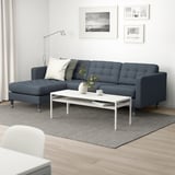 LANDSKRONA Divano a 3 posti, con chaise-longue/Gunnared blu/metallo