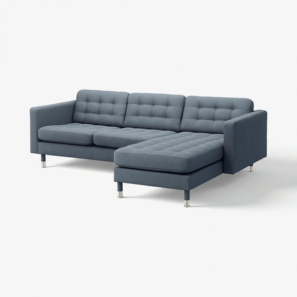 LANDSKRONA Divano a 3 posti, con chaise-longue/Gunnared blu/metallo