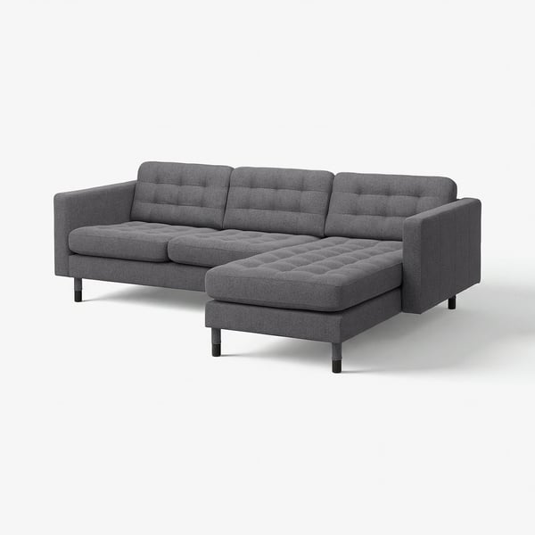 LANDSKRONA Divano a 3 posti con chaise-longue, Gunnared grigio scuro/legno/nero