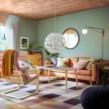 LANDSKRONA Divano a 3 posti, Grann/Bomstad ocra bruna/legno