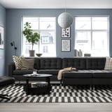 LANDSKRONA Divano a 4 posti con chaise-longue, Grann/Bomstad nero/metallo