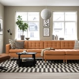 LANDSKRONA Divano a 4 posti con chaise-longue, Grann/Bomstad ocra bruna/metallo