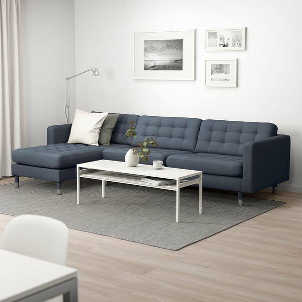 LANDSKRONA Divano a 4 posti, con chaise-longue/Gunnared blu/metallo