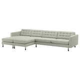 LANDSKRONA Divano a 5 posti con chaise-longue, Gunnared verde chiaro/legno/nero