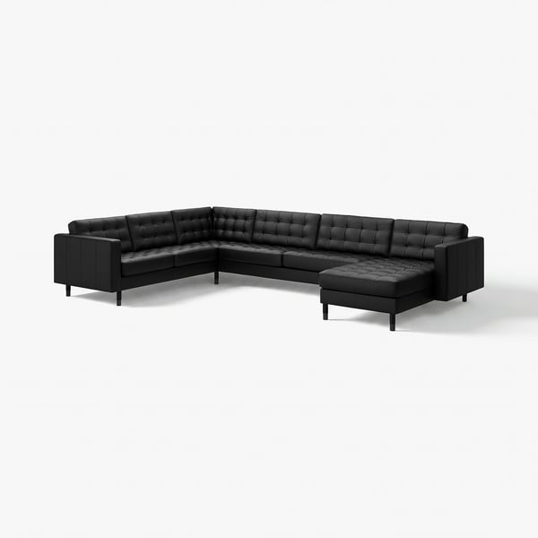 LANDSKRONA Divano angol 6 posti/chaise-longue, Grann/Bomstad nero/legno/nero