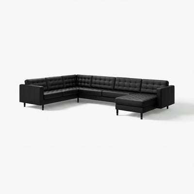 LANDSKRONA Divano angol 6 posti/chaise-longue, Grann/Bomstad nero/legno/nero