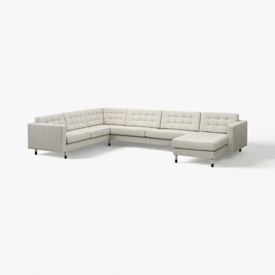 LANDSKRONA Divano angol 6 posti/chaise-longue, Gunnared beige/nero/legno